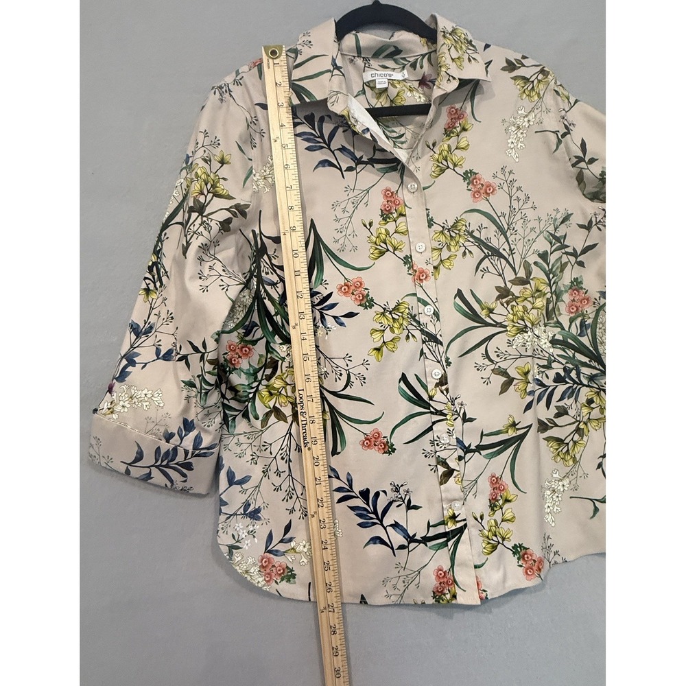 Chicos Womens No Iron Wildflower Print 3/4 Sleeve Button Down Shirt Tan Size 12 - Picture 5 of 6